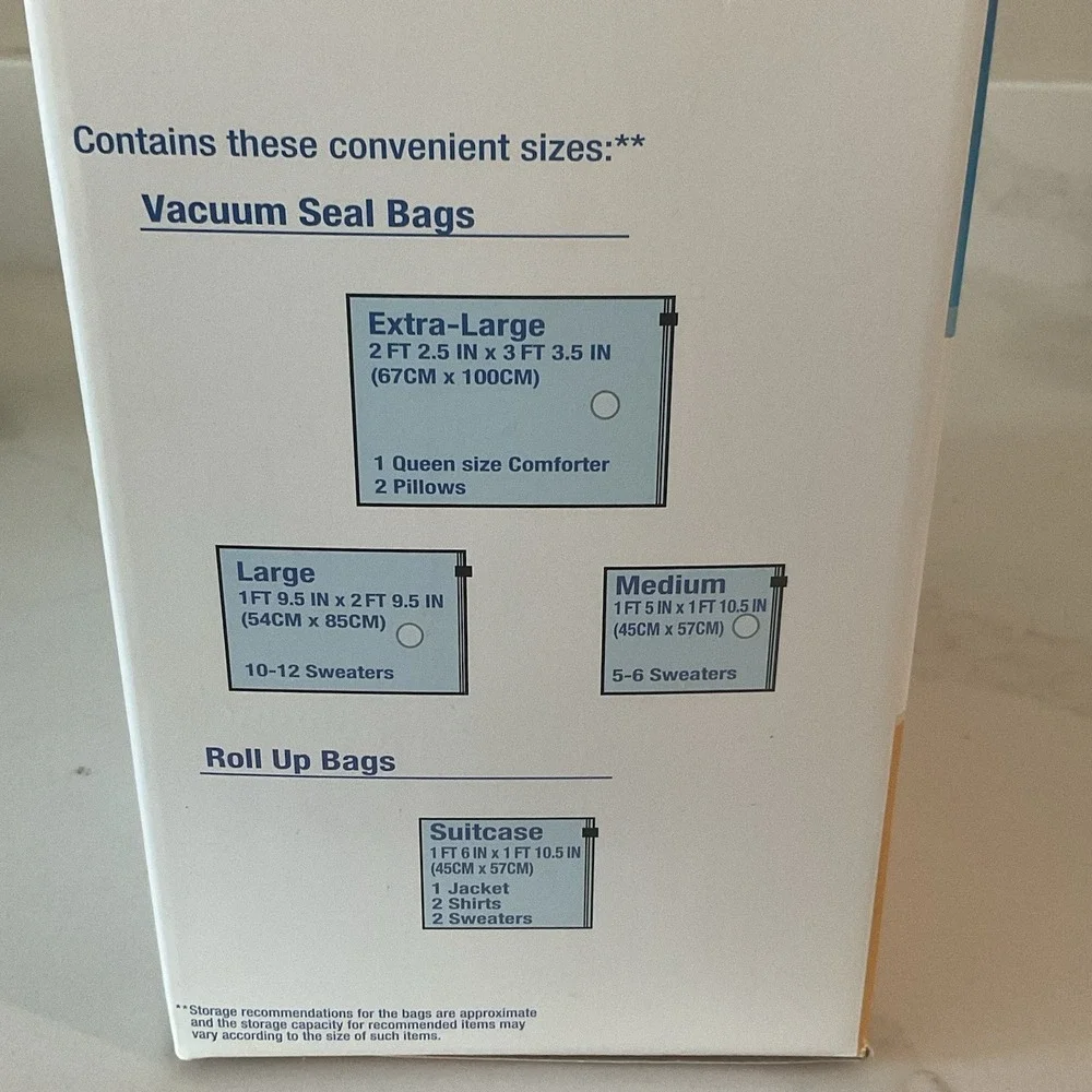 8 Ziploc SPACE BAG Vacuum Sealed Clothing Storage Bags 4 Large 1 XL 3 Suitcase